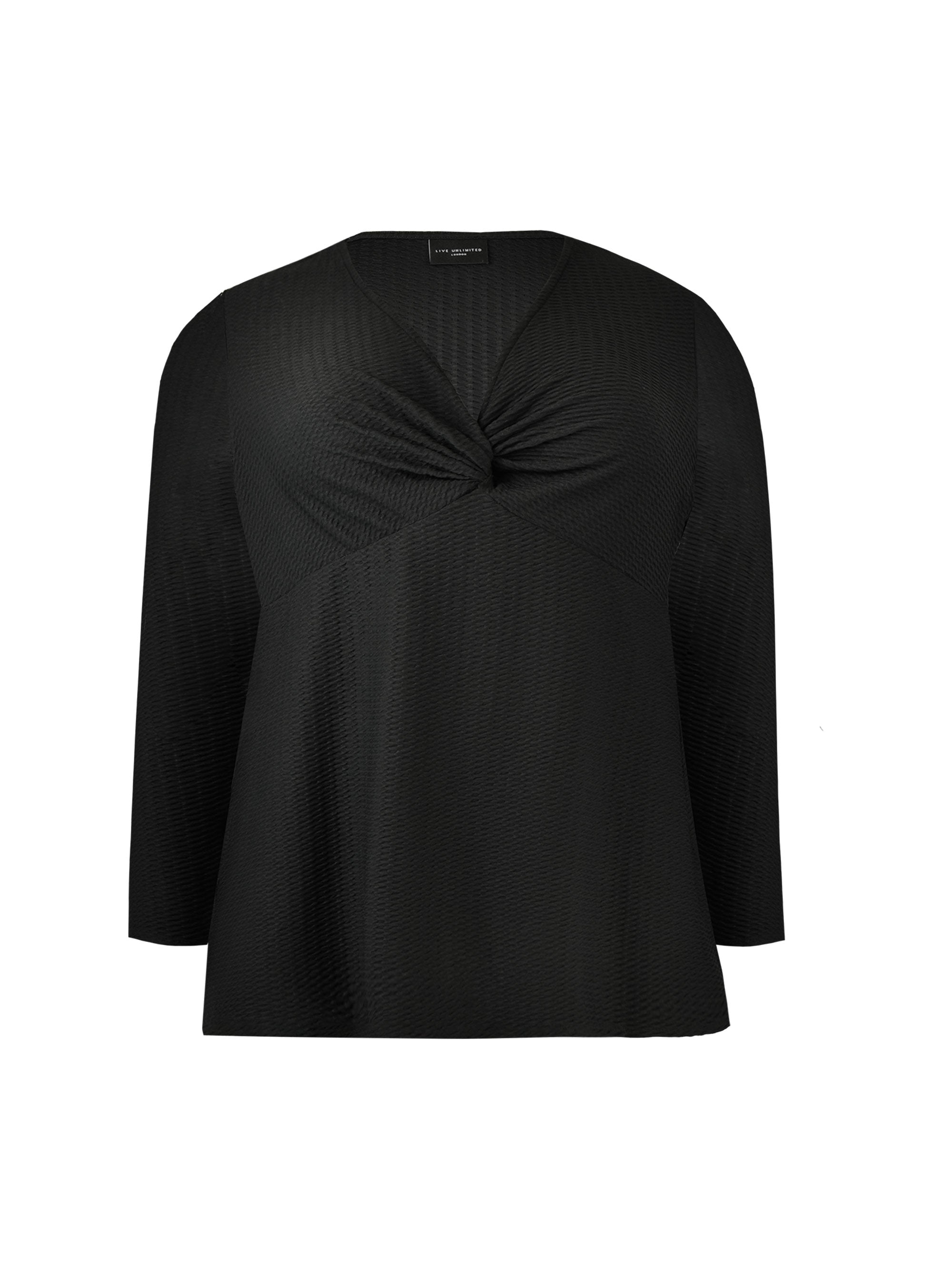 Black Textured Twist Front Jersey Top