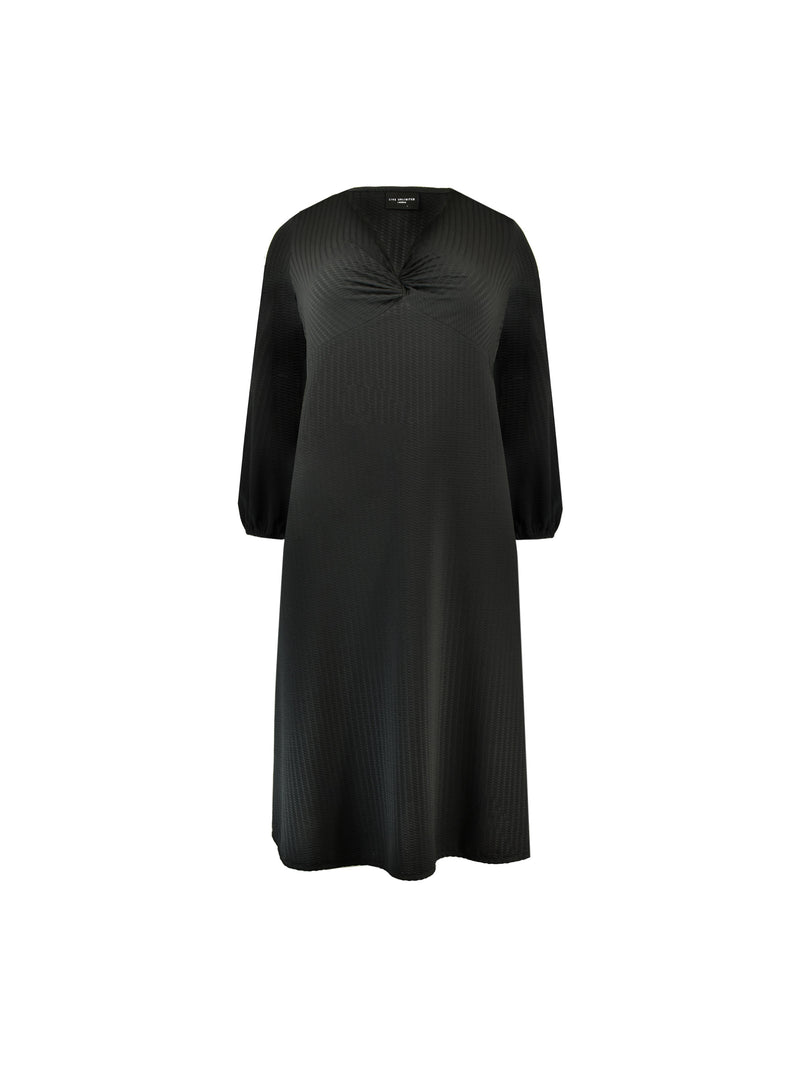 Black Textured Twist Front Jersey Midi Dress
