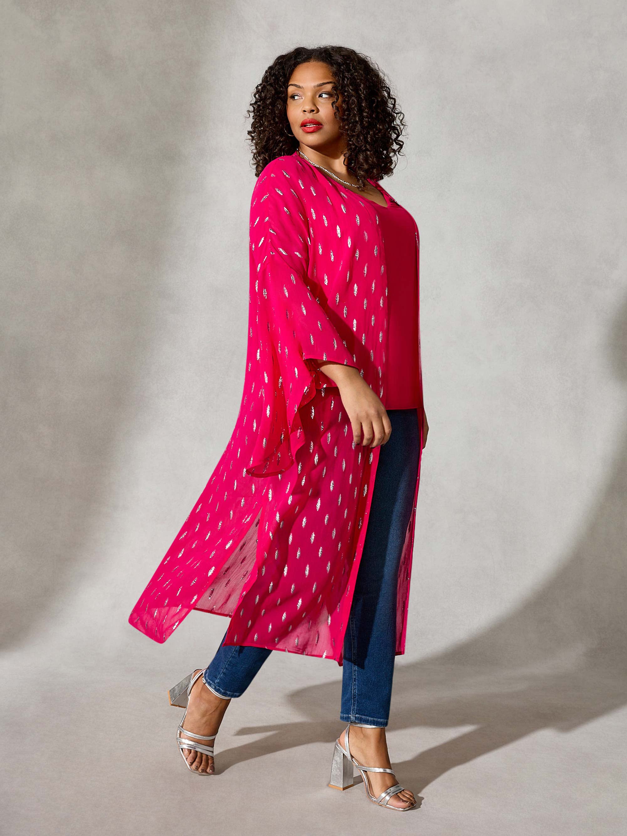Pink Lurex Statement Sleeve Kimono