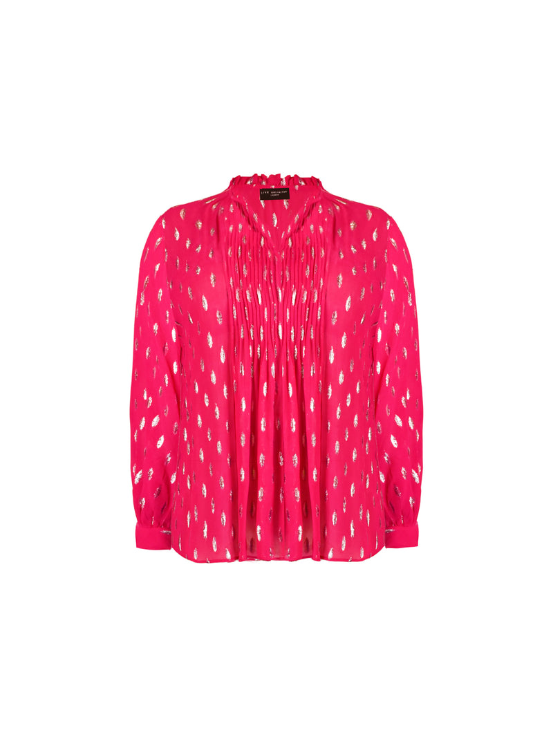 Pink Lurex Pintuck Blouse