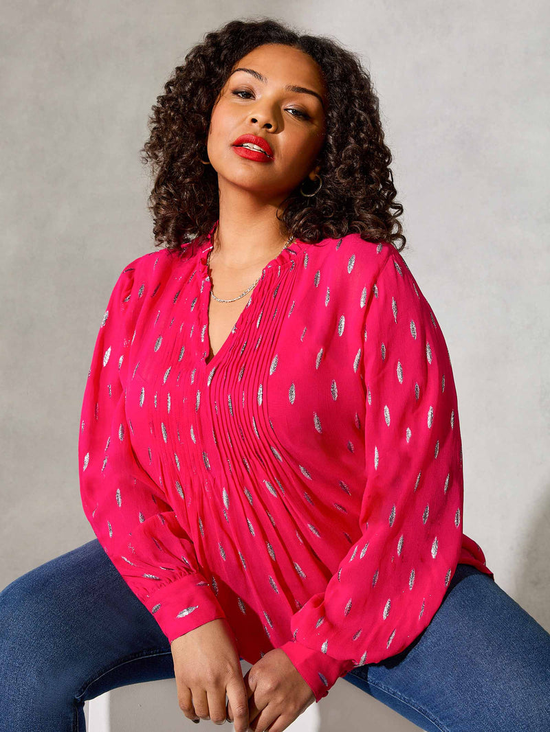 Pink Lurex Pintuck Blouse