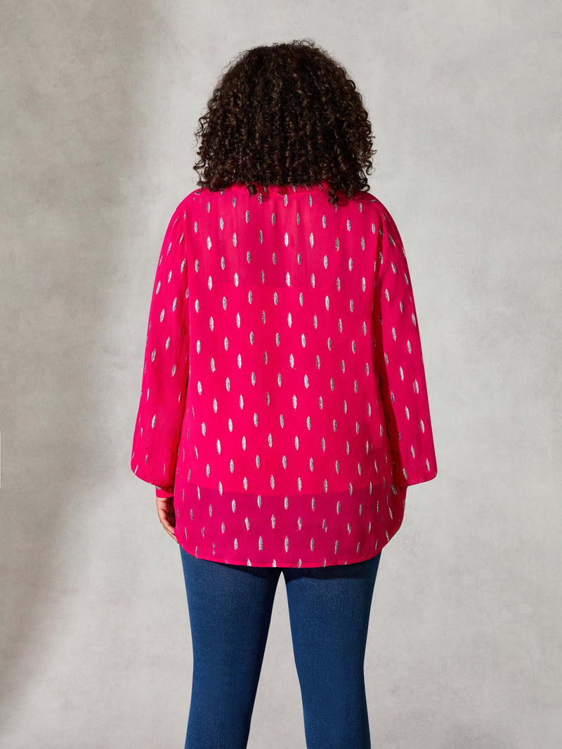 Pink Lurex Pintuck Blouse
