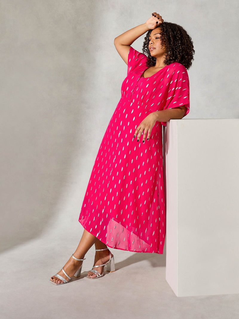 Pink Lurex Midaxi Dress
