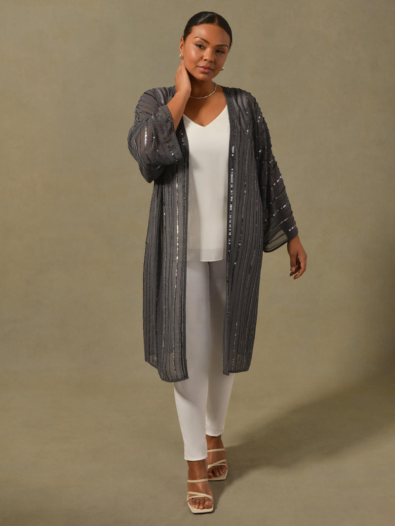 Grey Beaded Kimono