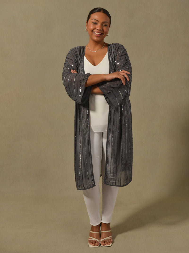 Grey Beaded Kimono