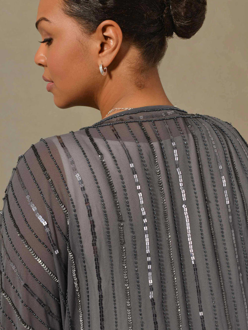 Grey Beaded Kimono