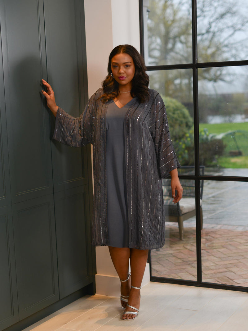 Grey Beaded Kimono
