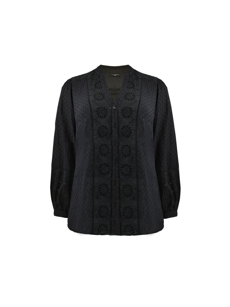 Black Cotton Broderie Detail Blouse
