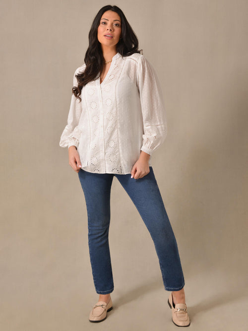 Ivory Cotton Broderie Detail Blouse