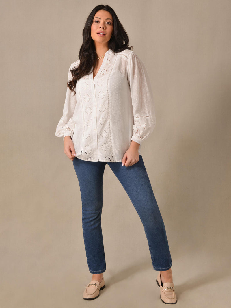 Ivory Cotton Broderie Detail Blouse