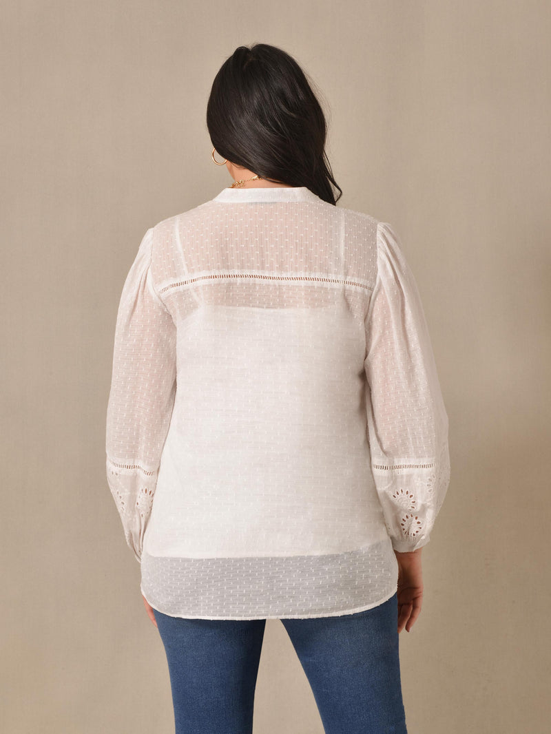 Ivory Cotton Broderie Detail Blouse