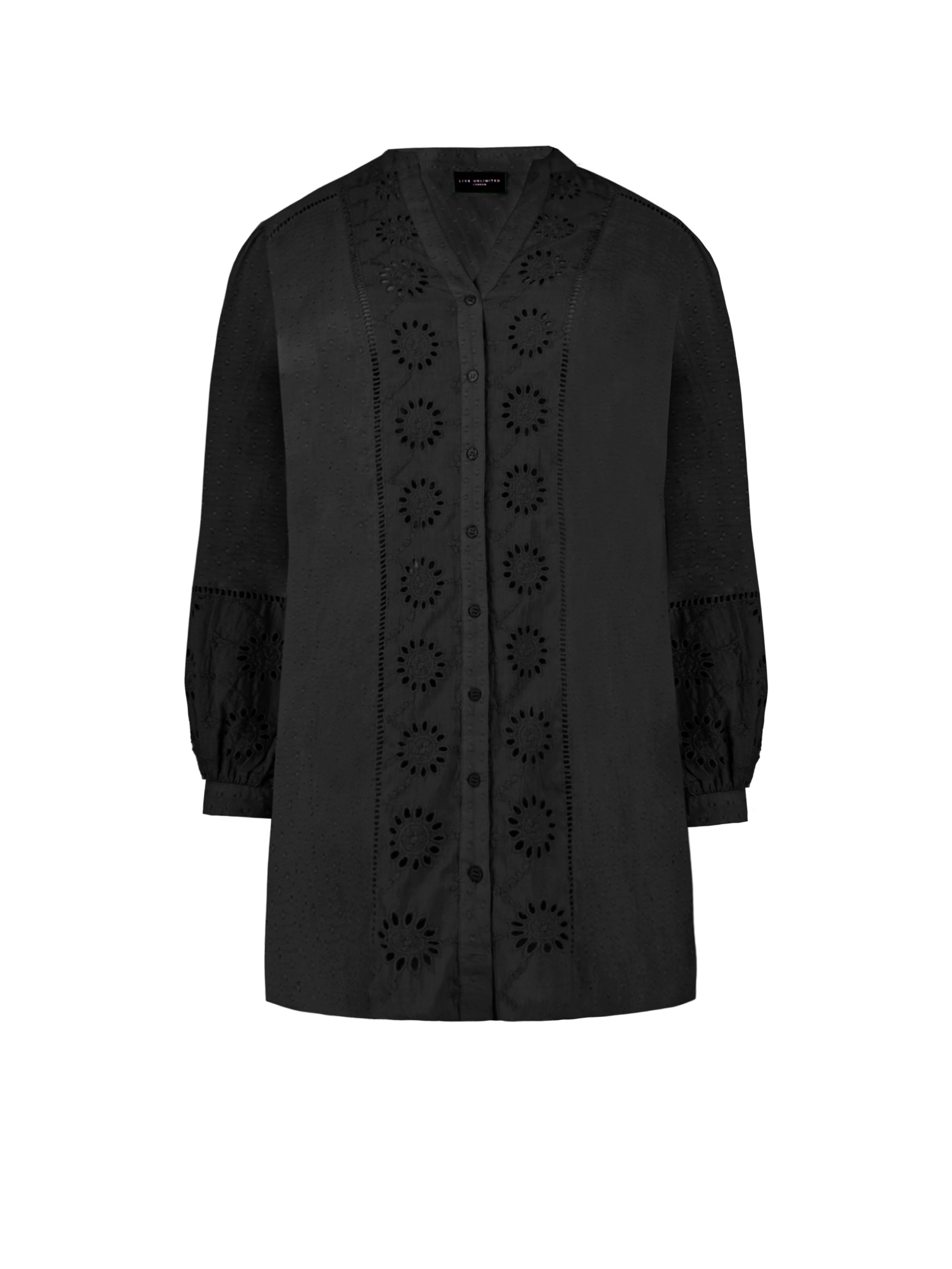 Black Cotton Broderie Shirt dress