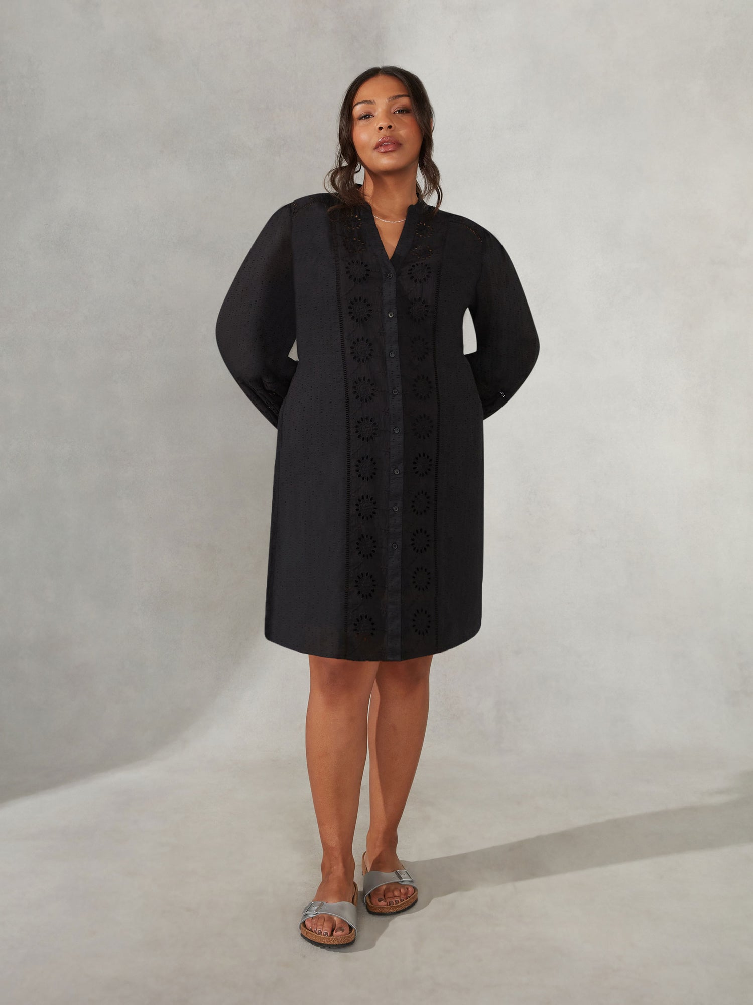 Black Cotton Broderie Shirt dress