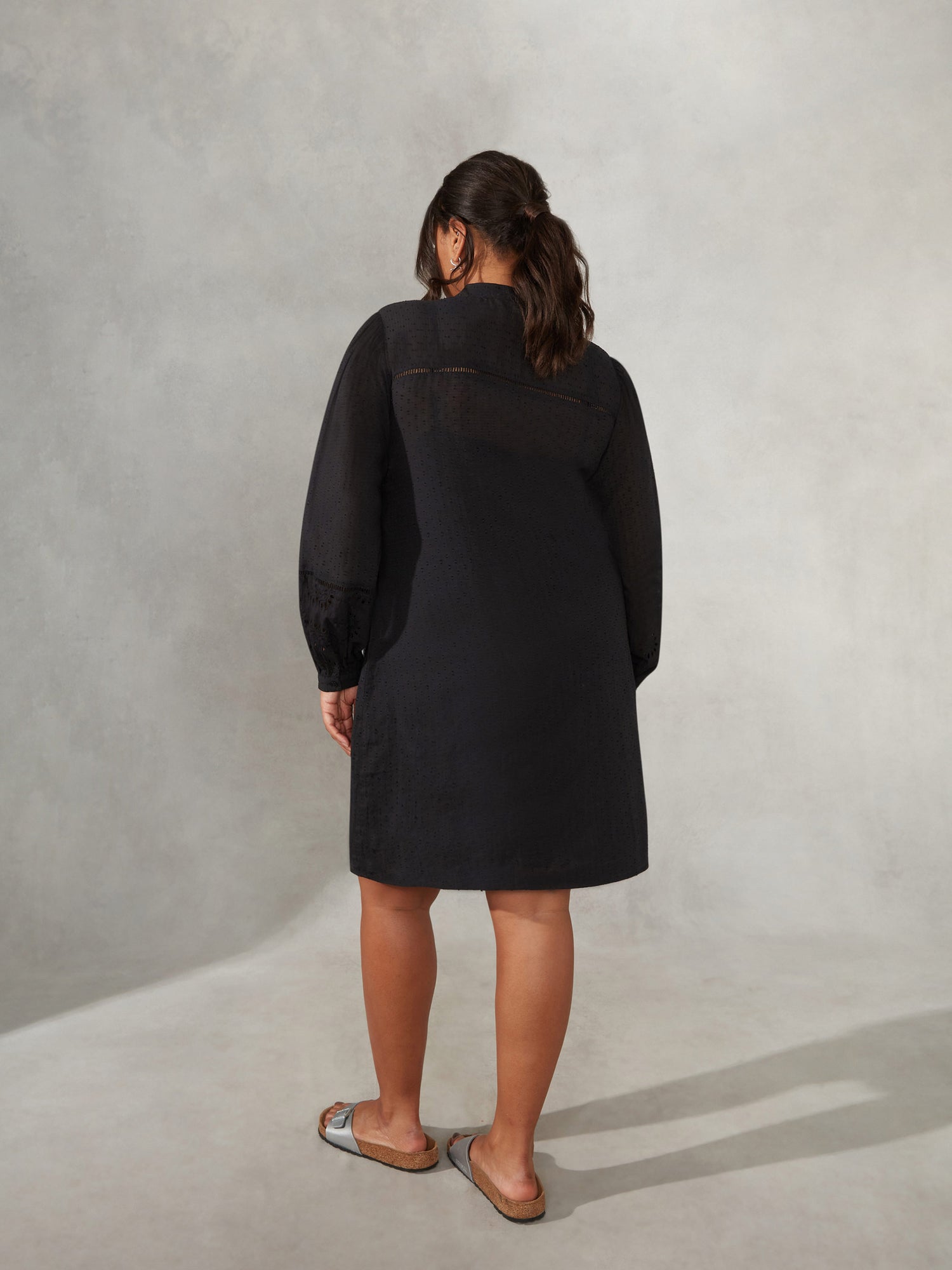 Black Cotton Broderie Shirt dress