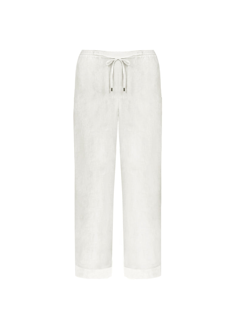 White Linen Straight Wide Leg Trouser