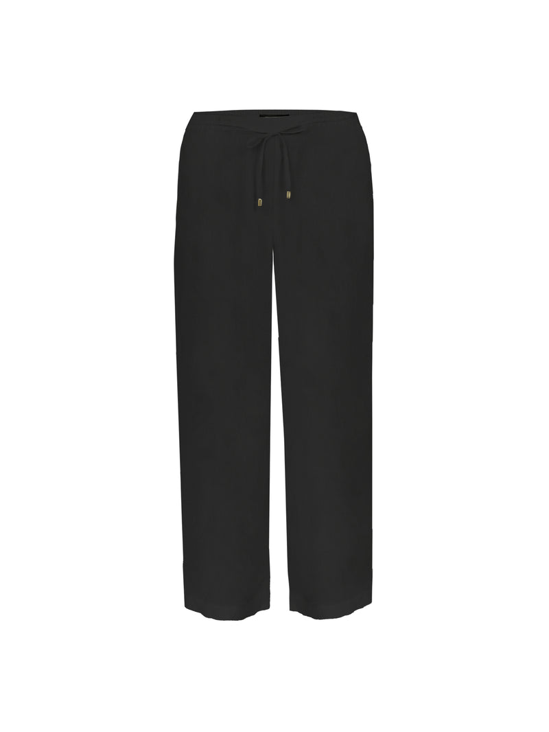 Black Linen Straight Wide Leg Trouser