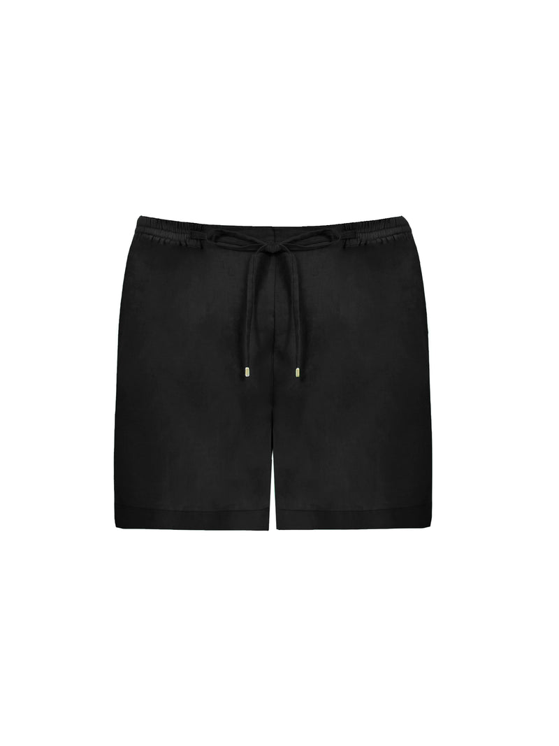 Black Linen Relaxed Drawstring Short