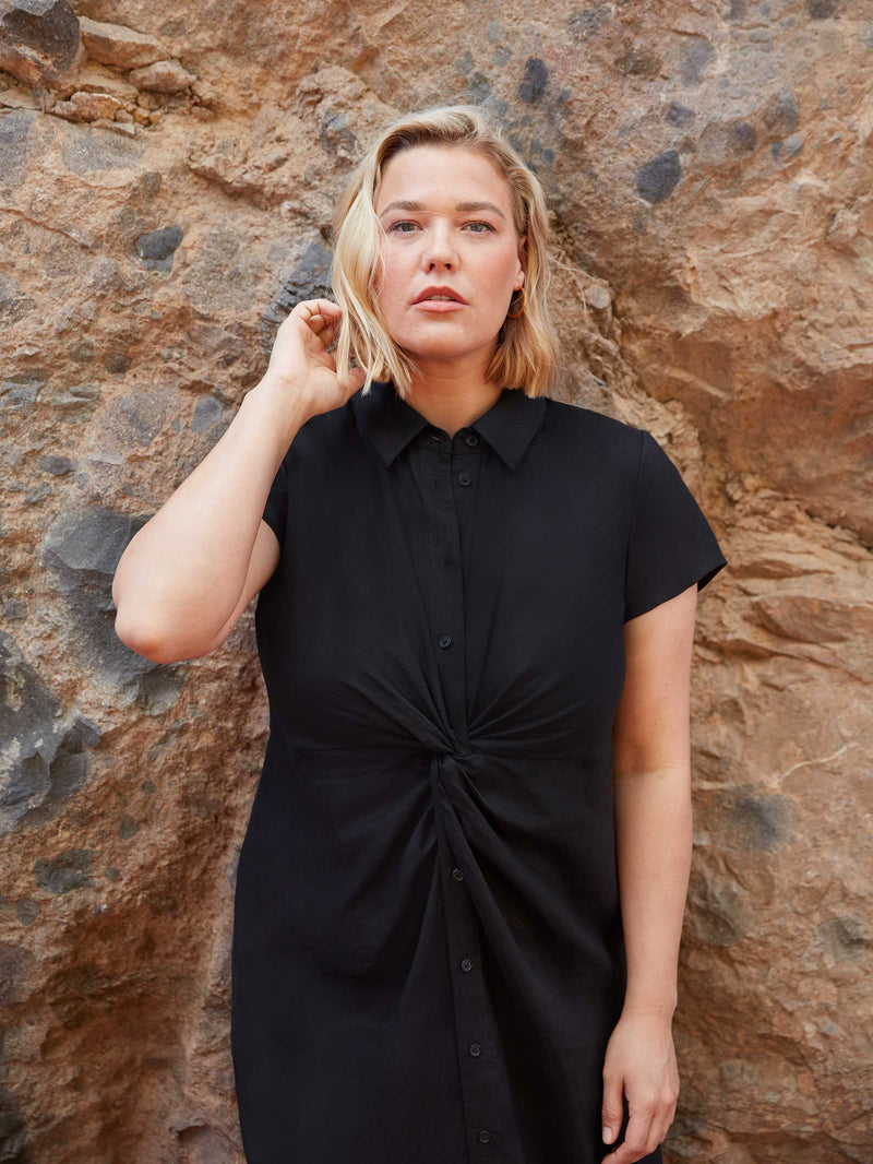 Black Linen Knot Midi Dress