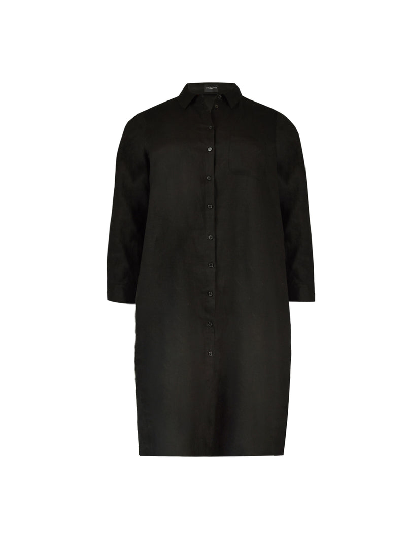 Black Linen Longline Shirt Dress