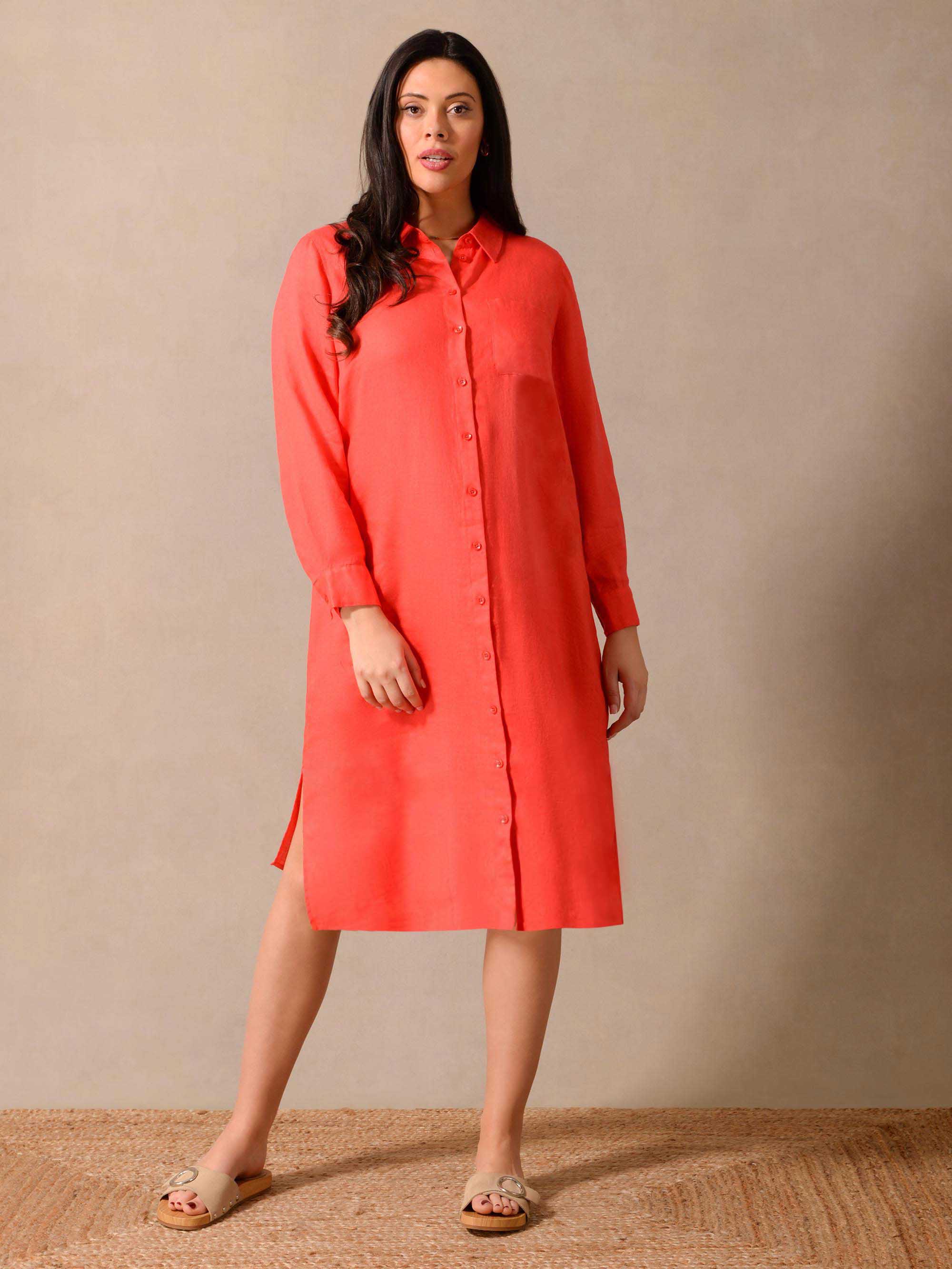 Red Linen Longline Shirt Dress Red Linen Longline Shirt Dress