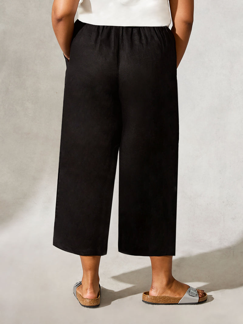 Black Linen Cropped Trouser