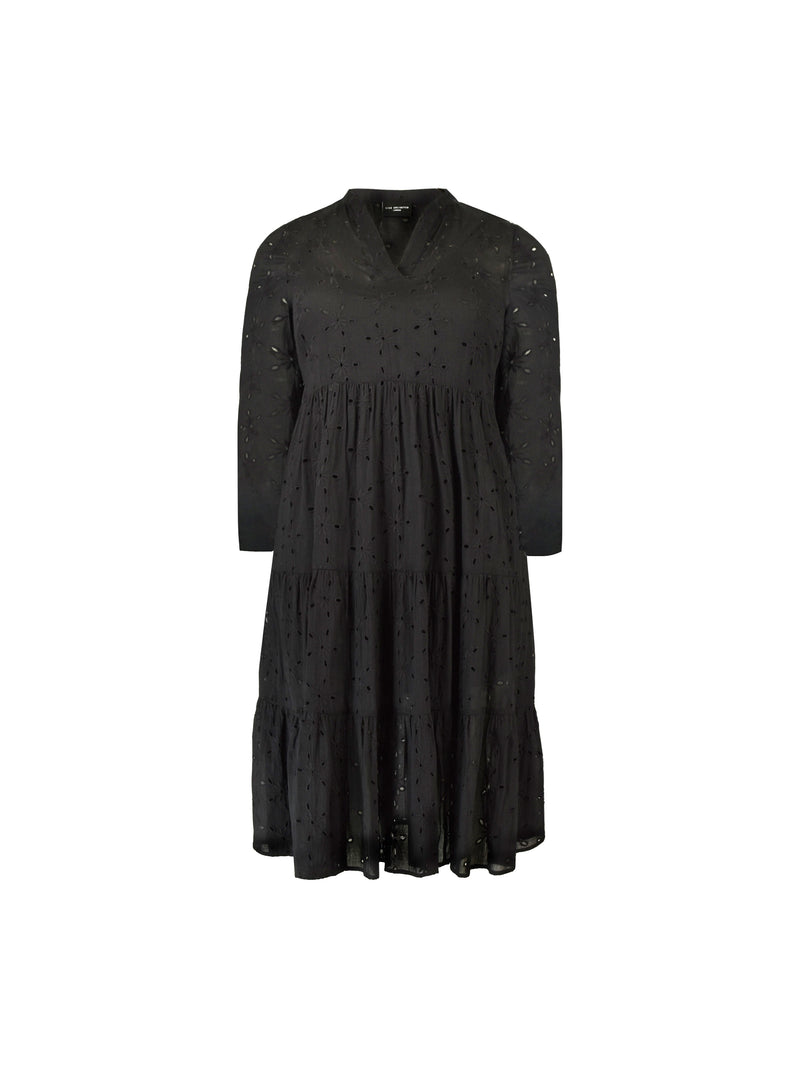 Black Cotton Broderie Midi Dress