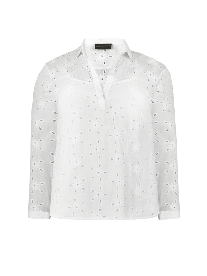 White Cotton Broderie Shirt
