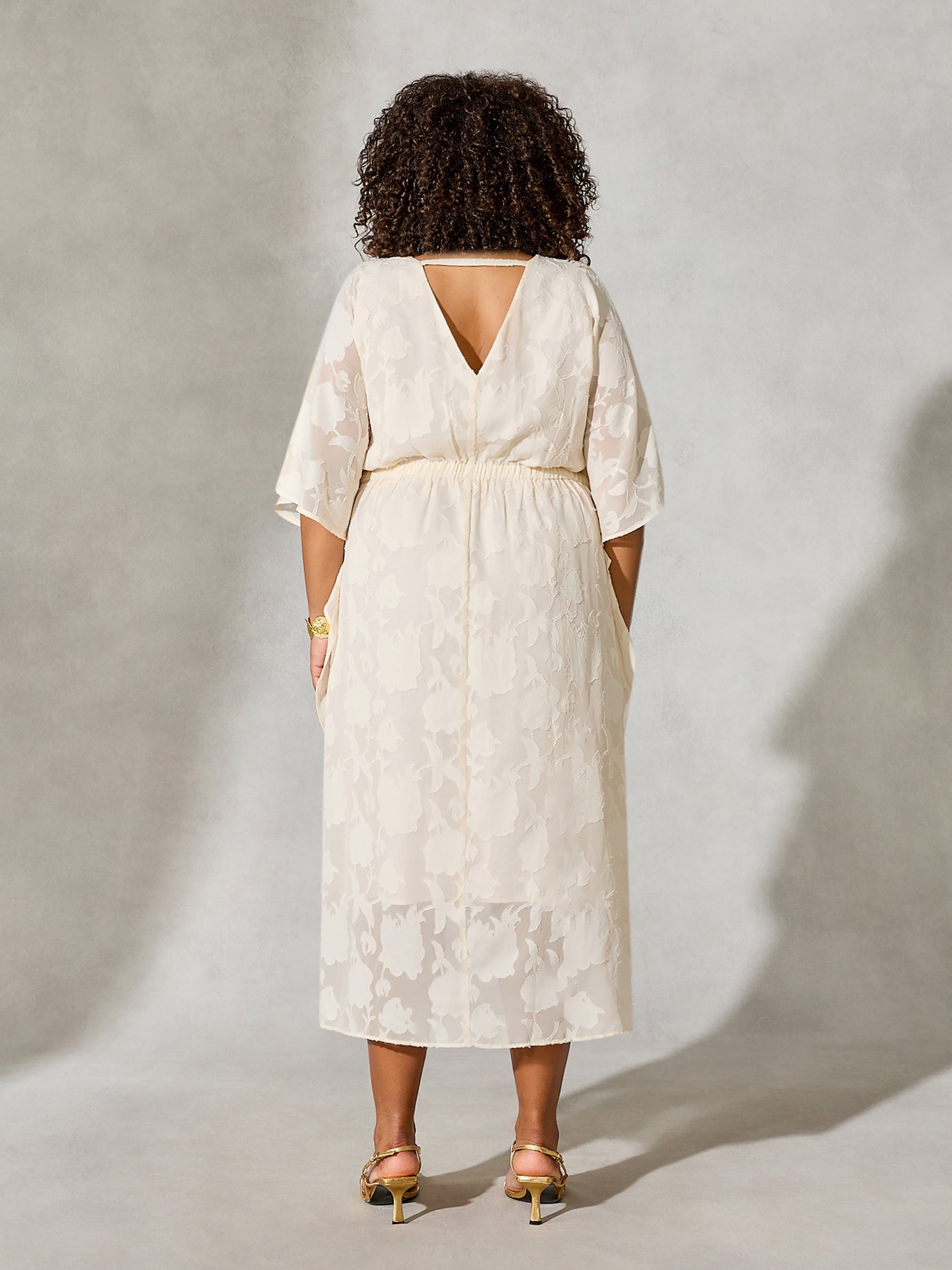 Nude Beaded Jacquard Kaftan Maxi Dress