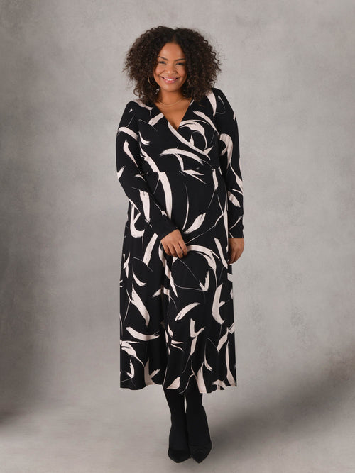 Mono Brushstroke Print Jersey Wrap Dress