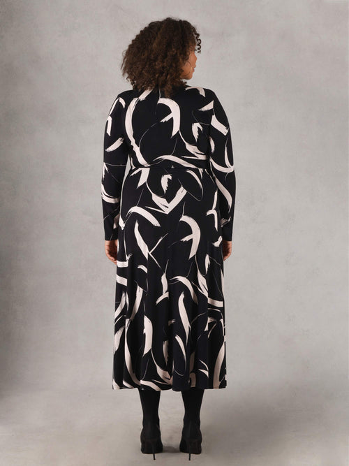 Mono Brushstroke Print Jersey Wrap Dress