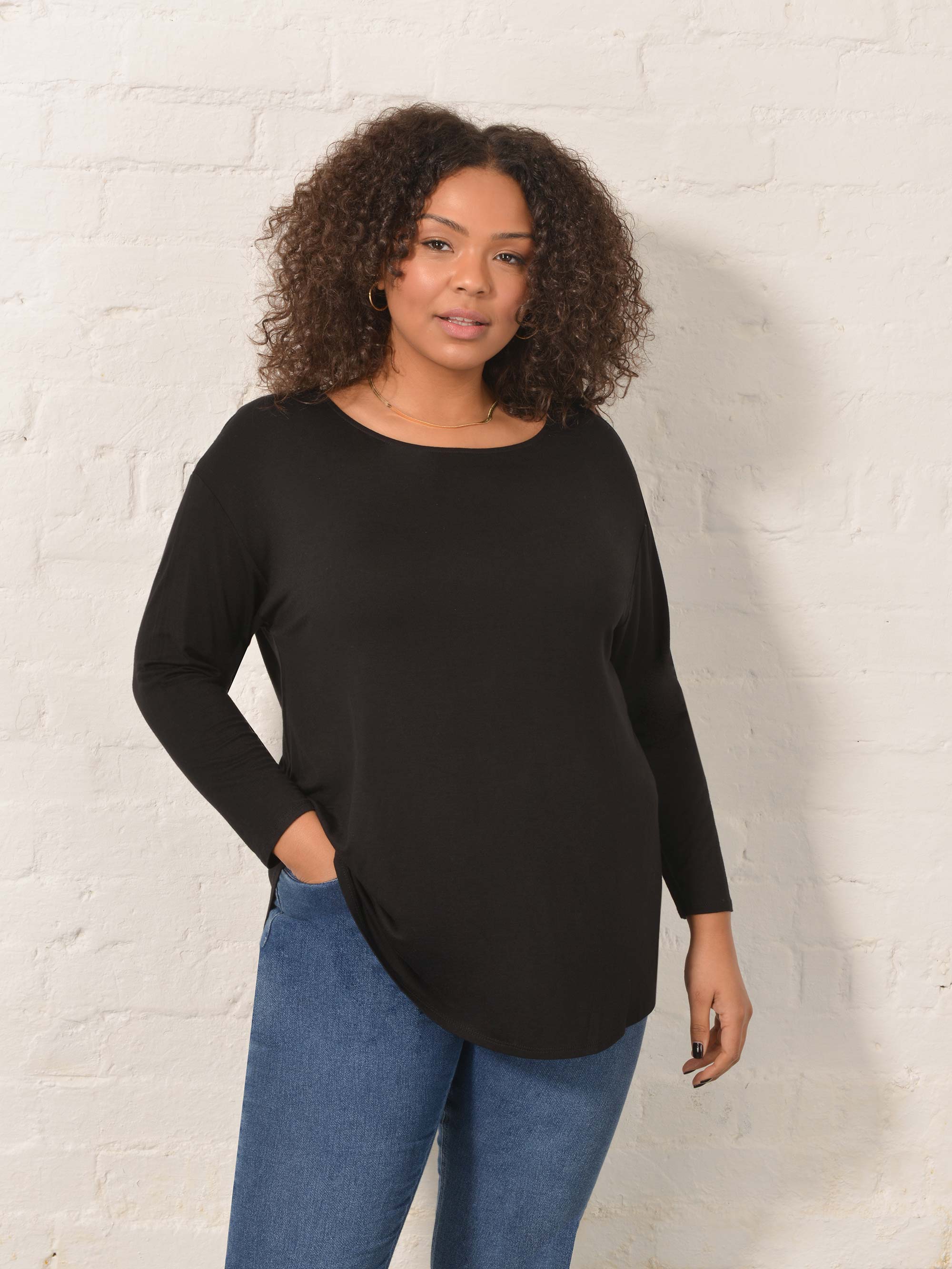 Black Curved Hem Jersey Tunic