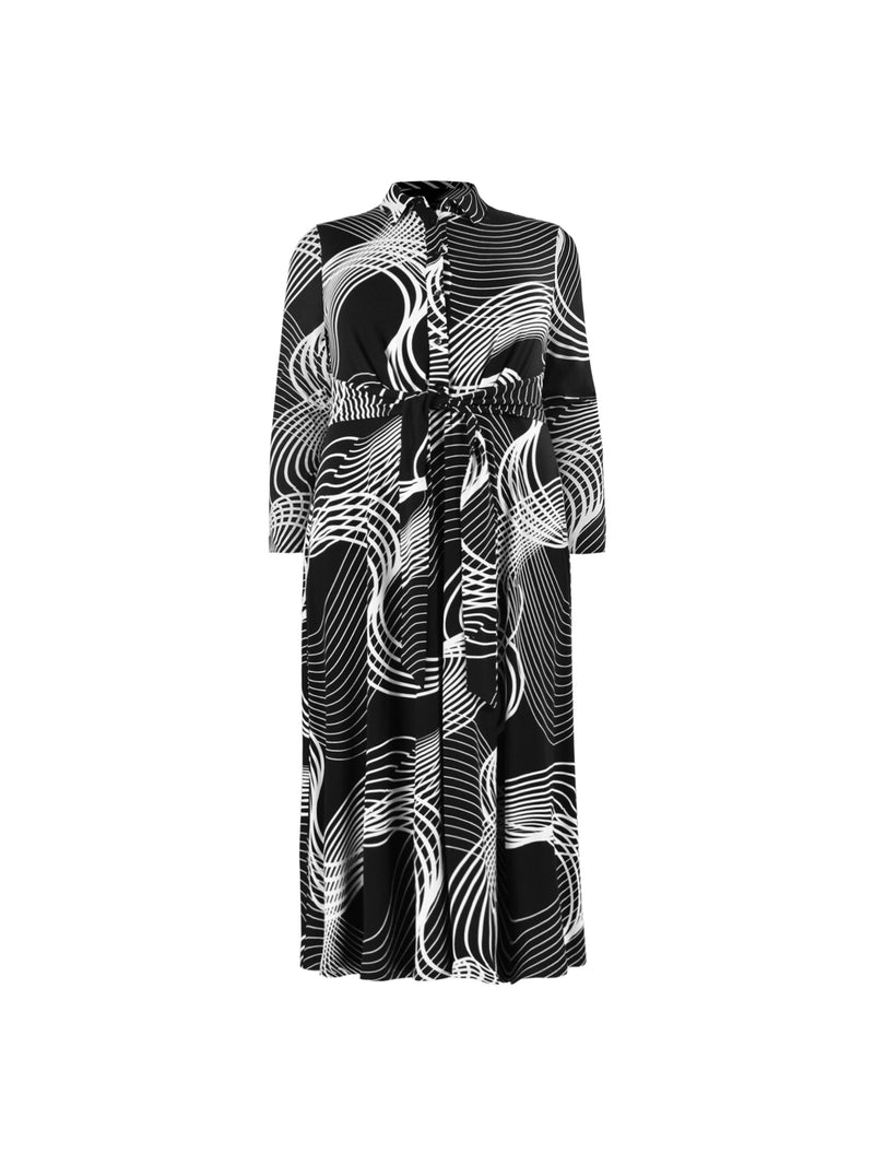 Swirl Print Jersey Midi Shirt Dress