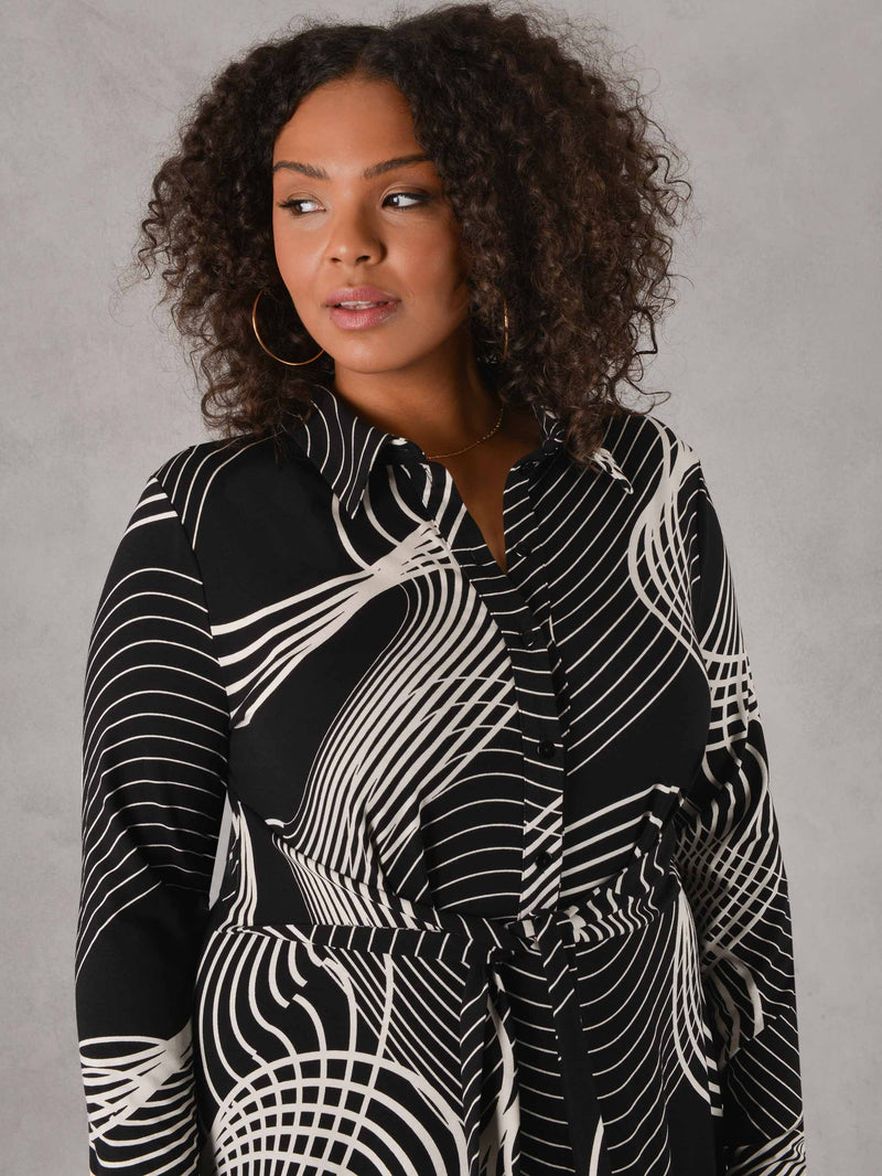 Swirl Print Jersey Midi Shirt Dress