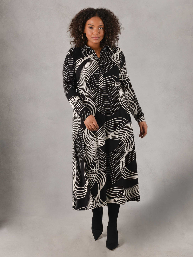 Swirl Print Jersey Midi Shirt Dress
