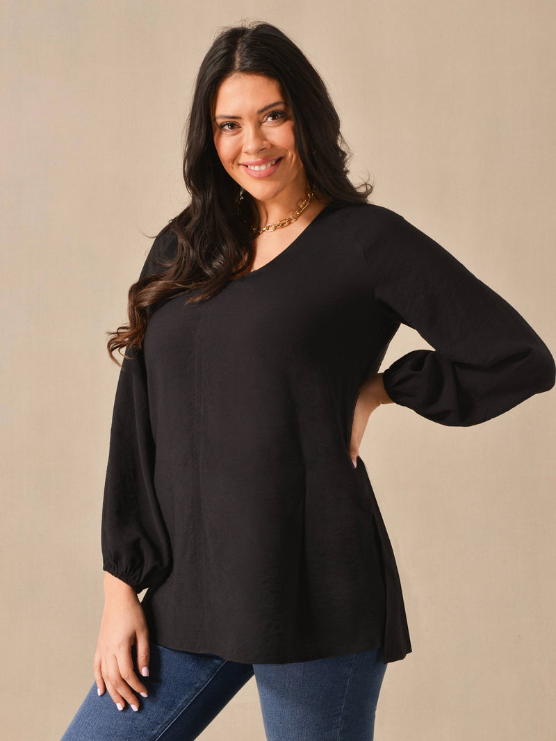 Black V-Neck Full Sleeve Blouse