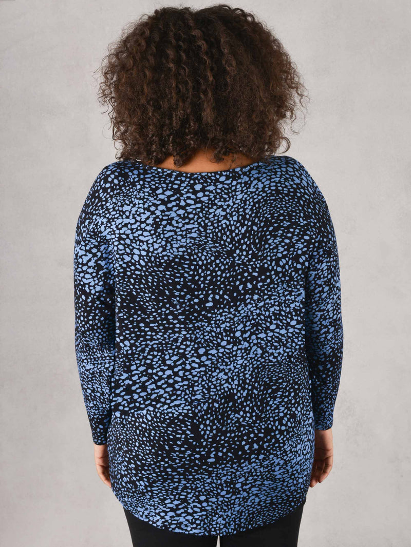 Blue Animal Print Curved Hem Jersey Tunic