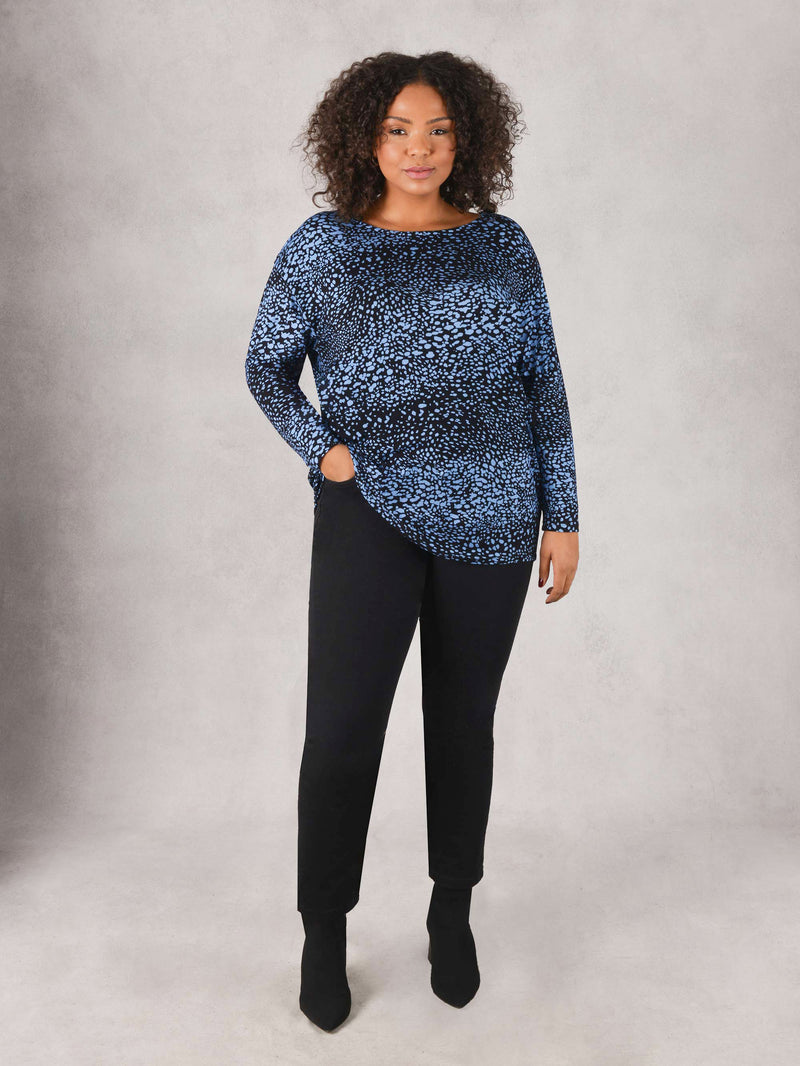 Blue Animal Print Curved Hem Jersey Tunic