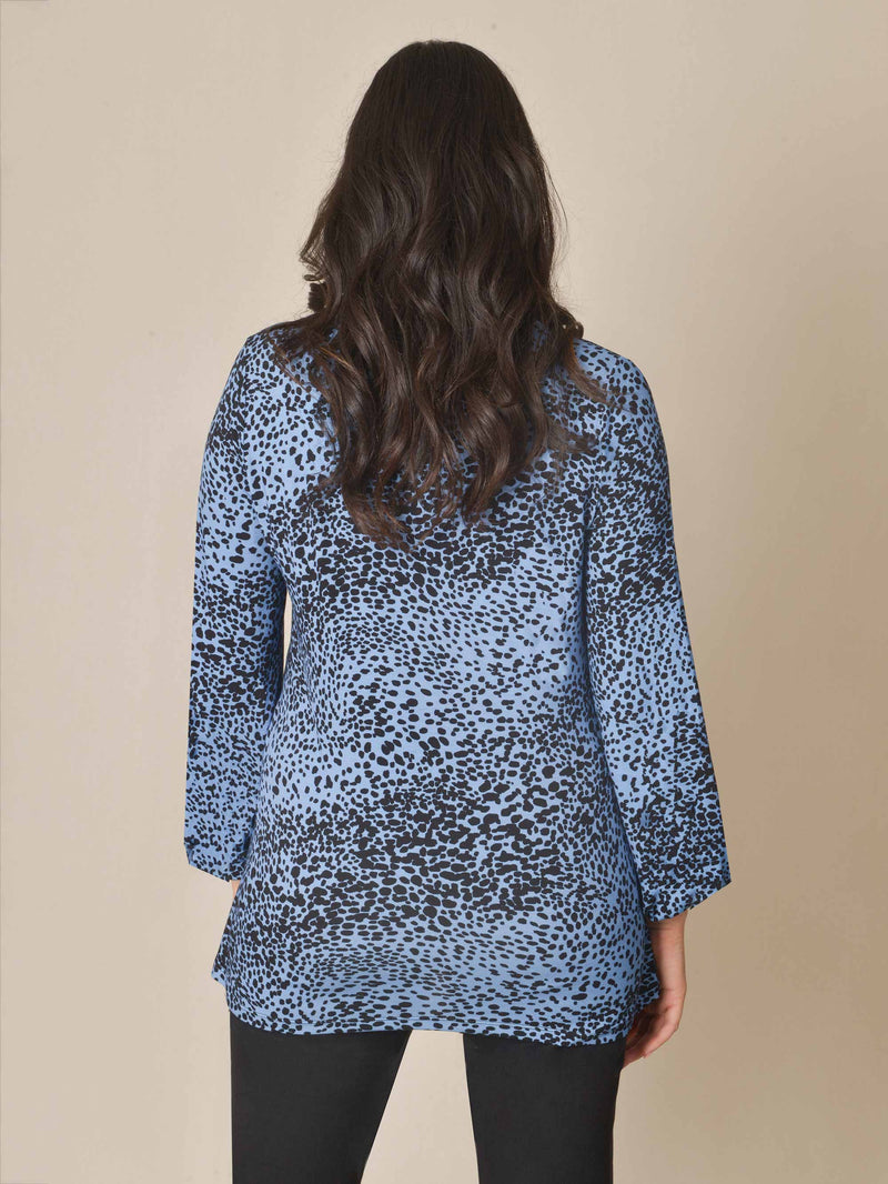 Blue Animal Print Twist Side Jersey Top