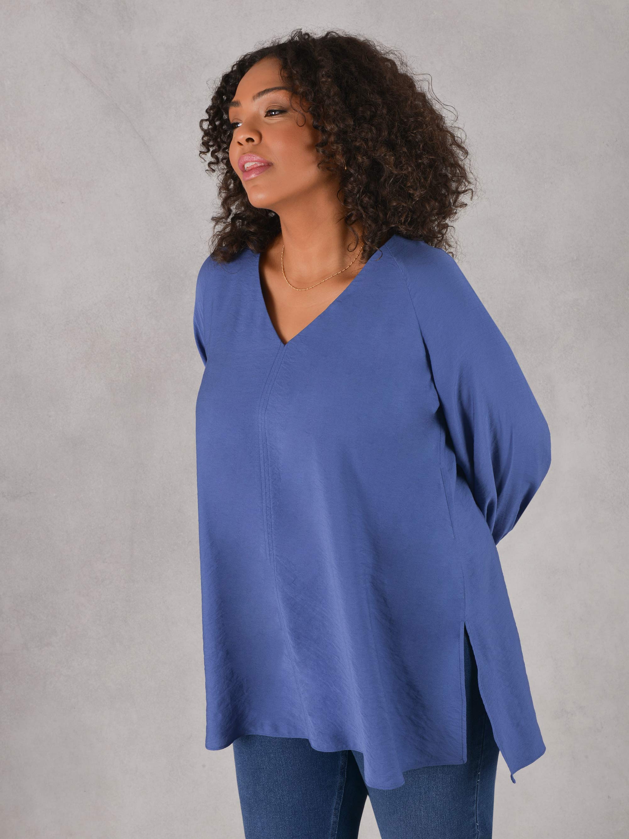 Blue V-Neck Full Sleeve Blouse