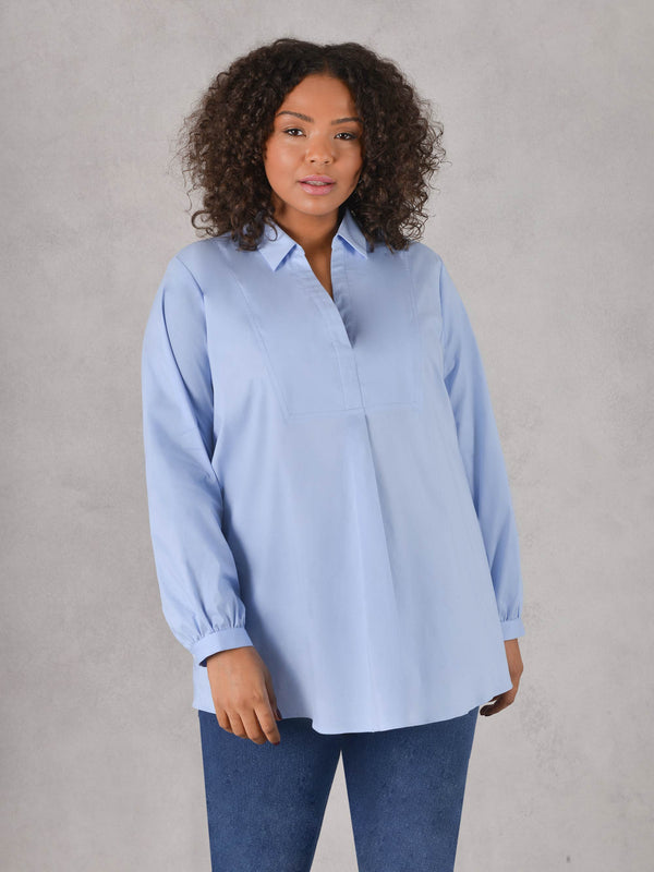 Blue Cotton Poplin Shirt With Yoke