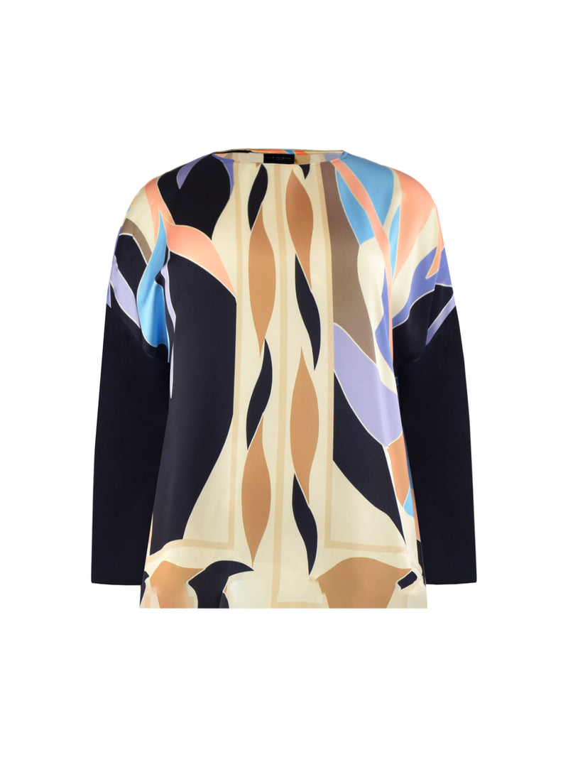 Multi Scarf Print Satin & Jersey Contrast Top
