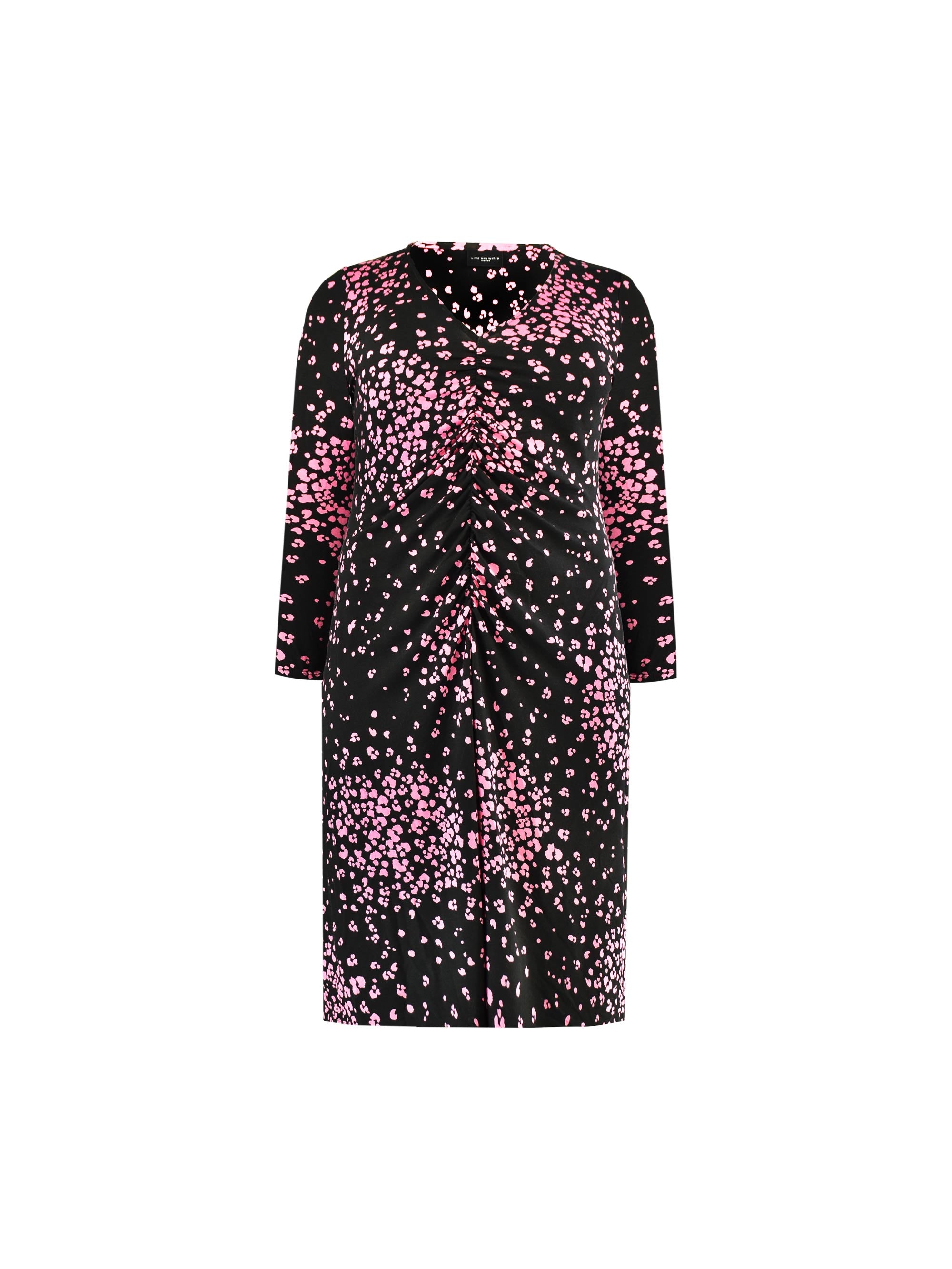 Pink Animal Print Ruched Jersey Midi Dress