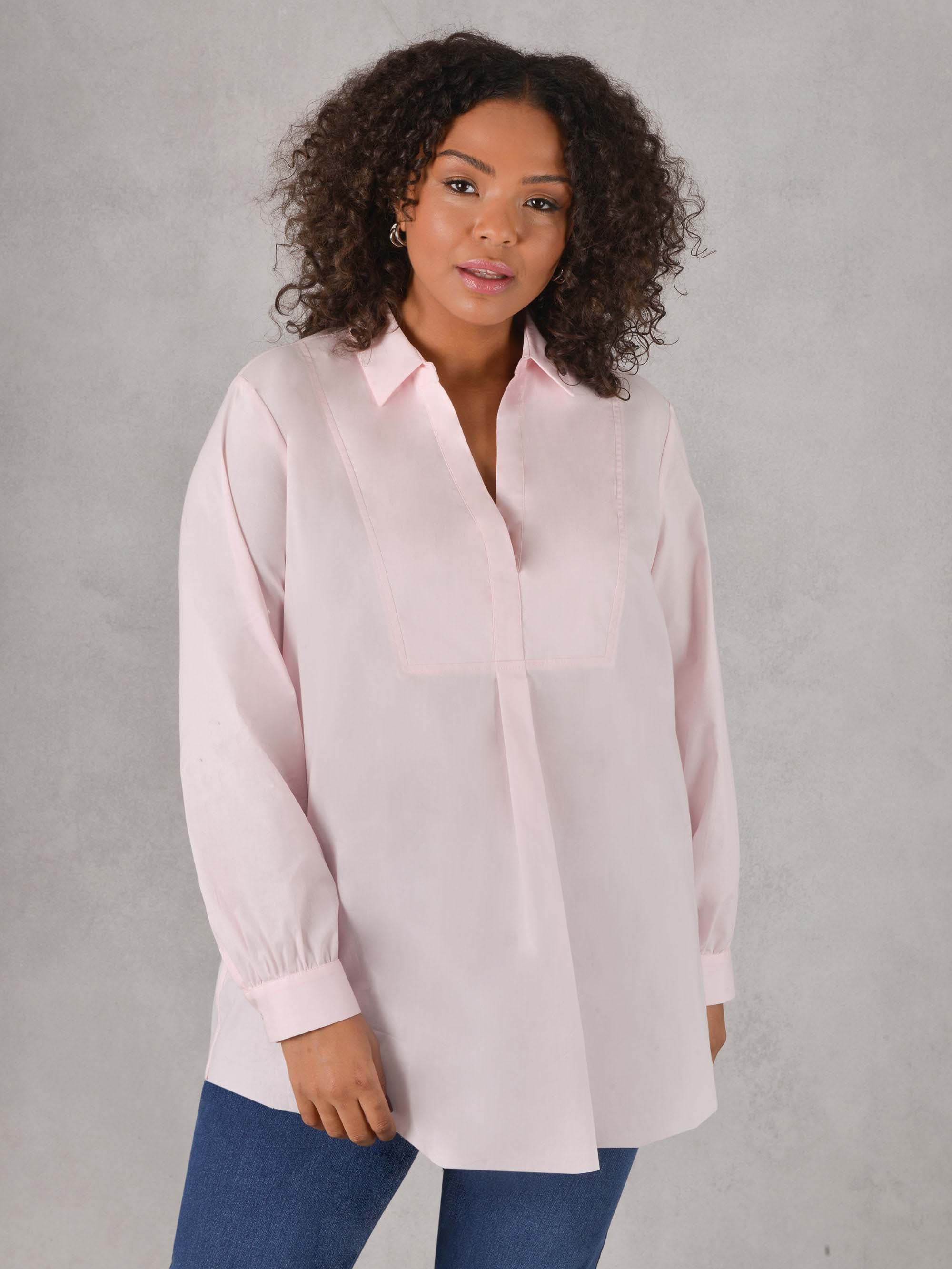 Pink Cotton Poplin Shirt With Yoke