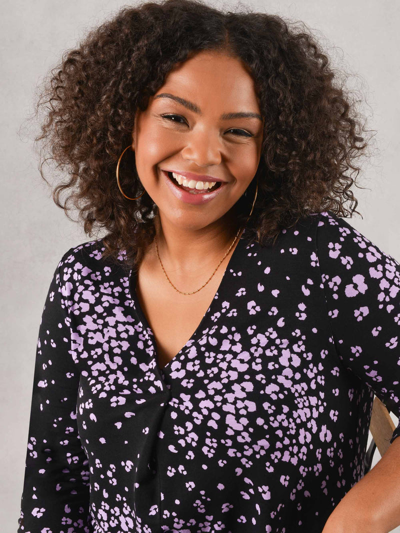 Lilac Animal Print Pleat Jersey Top