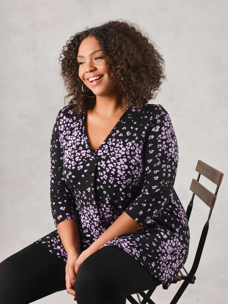 Lilac Animal Print Pleat Jersey Top