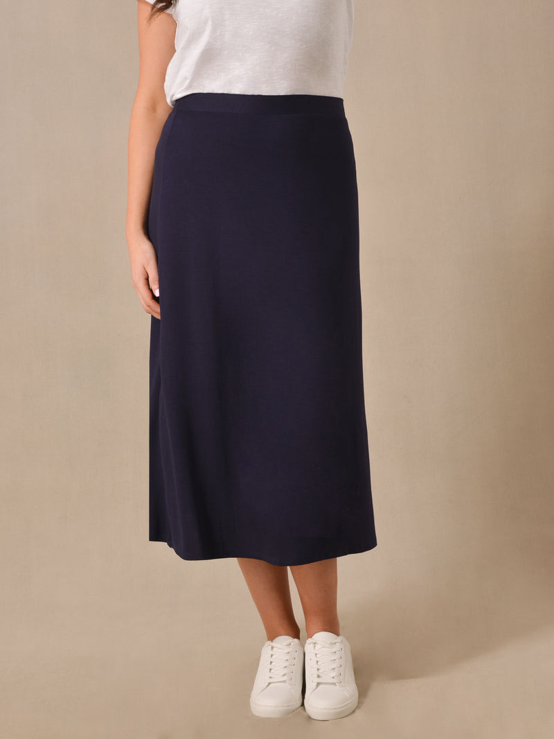 Navy Jersey Midi Skirt