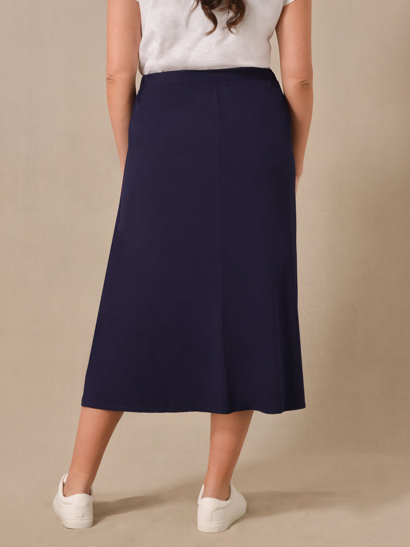 Navy Jersey Midi Skirt