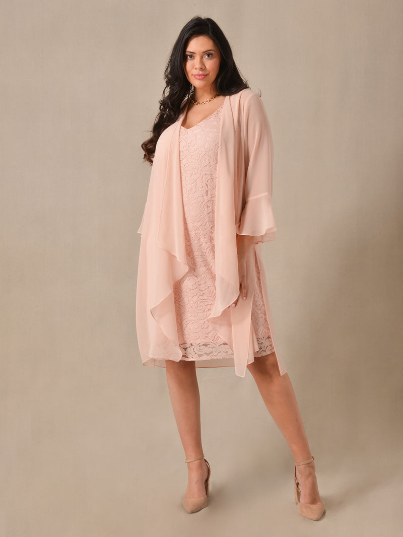 Blush Corded Lace Dress With Waterfall Jacket