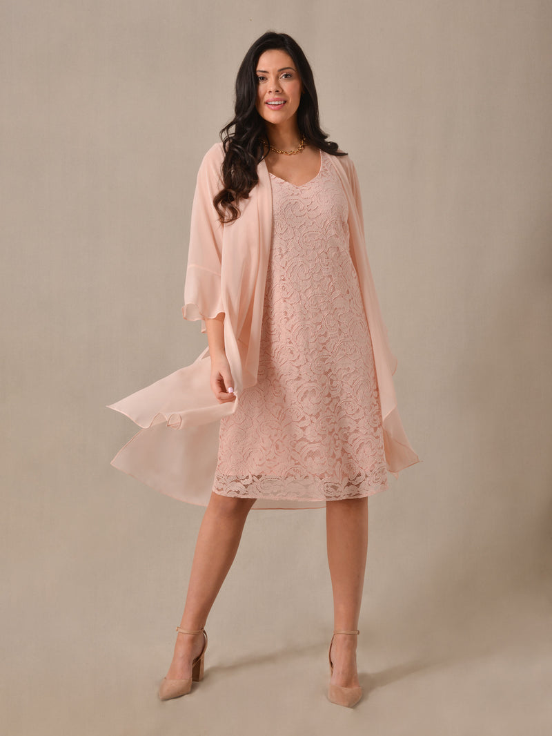 Blush Corded Lace Dress With Waterfall Jacket