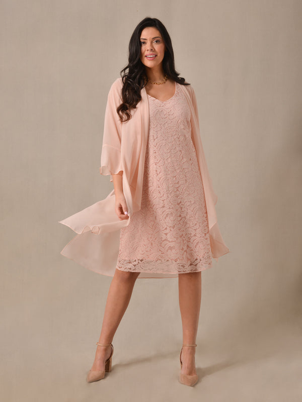 Blush Corded Lace Dress With Waterfall Jacket